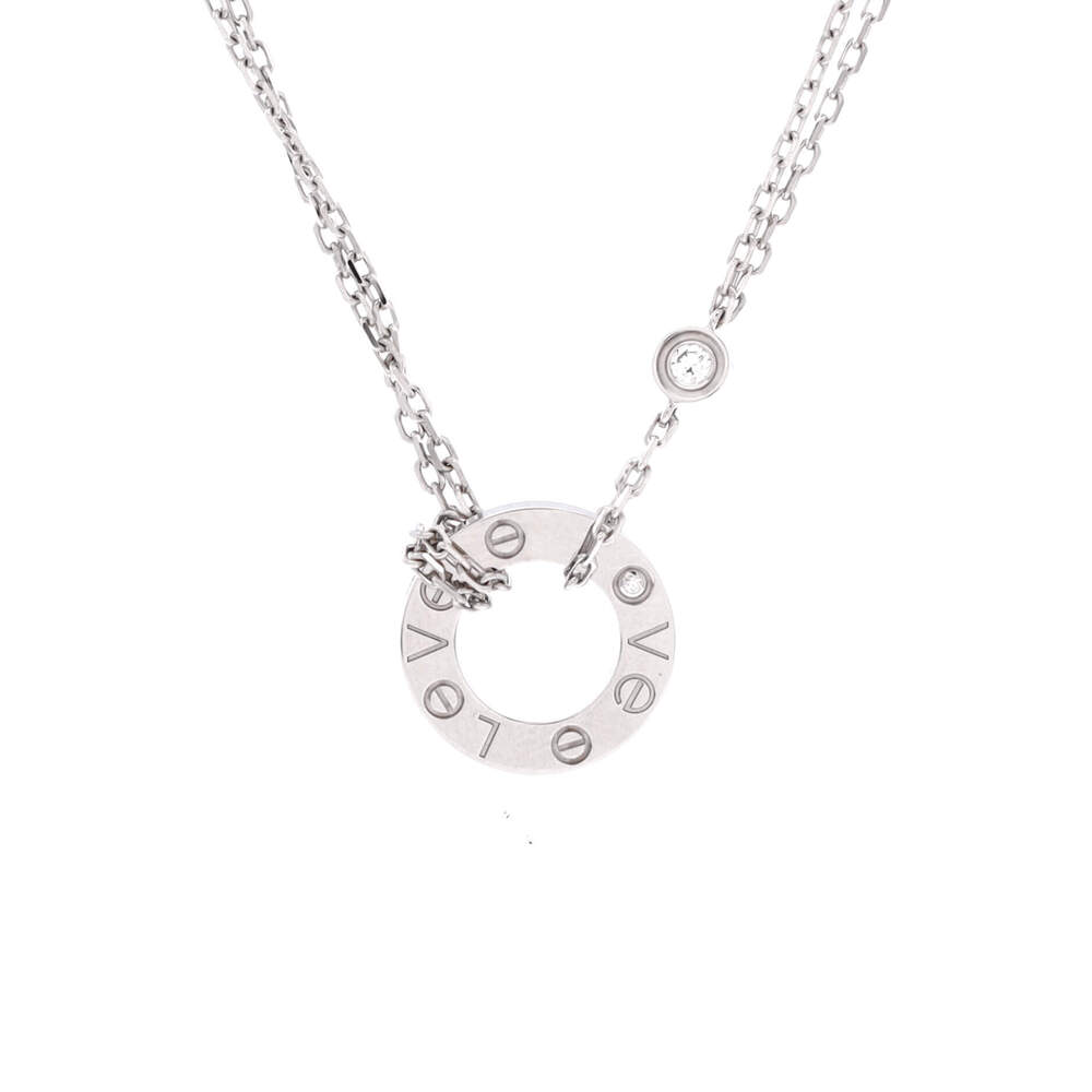 Cartier 2 Diamonds Love Pendant Necklace 18K White Gold with Diamonds